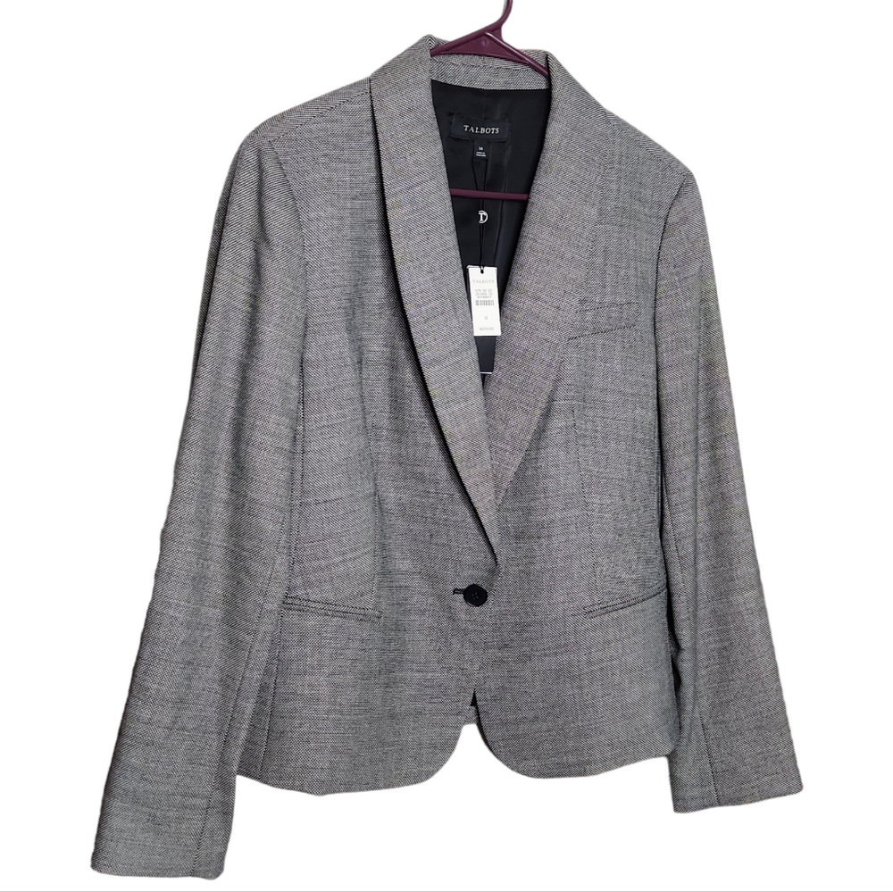 Talbots NWT Twill Wool Blend Blazer Jacket Black Circle Print Size 14 Women's - Picture 3 of 10